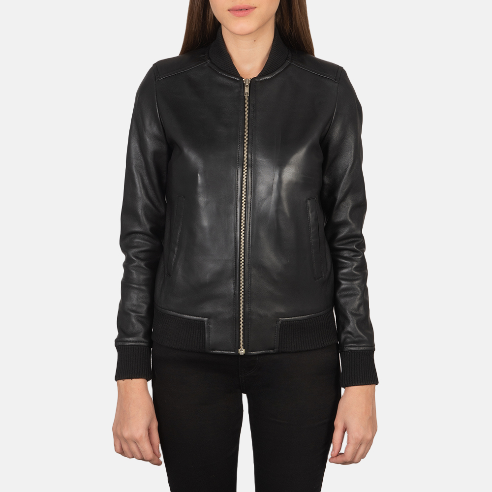 Picture of Black Leather Bomber Jacket