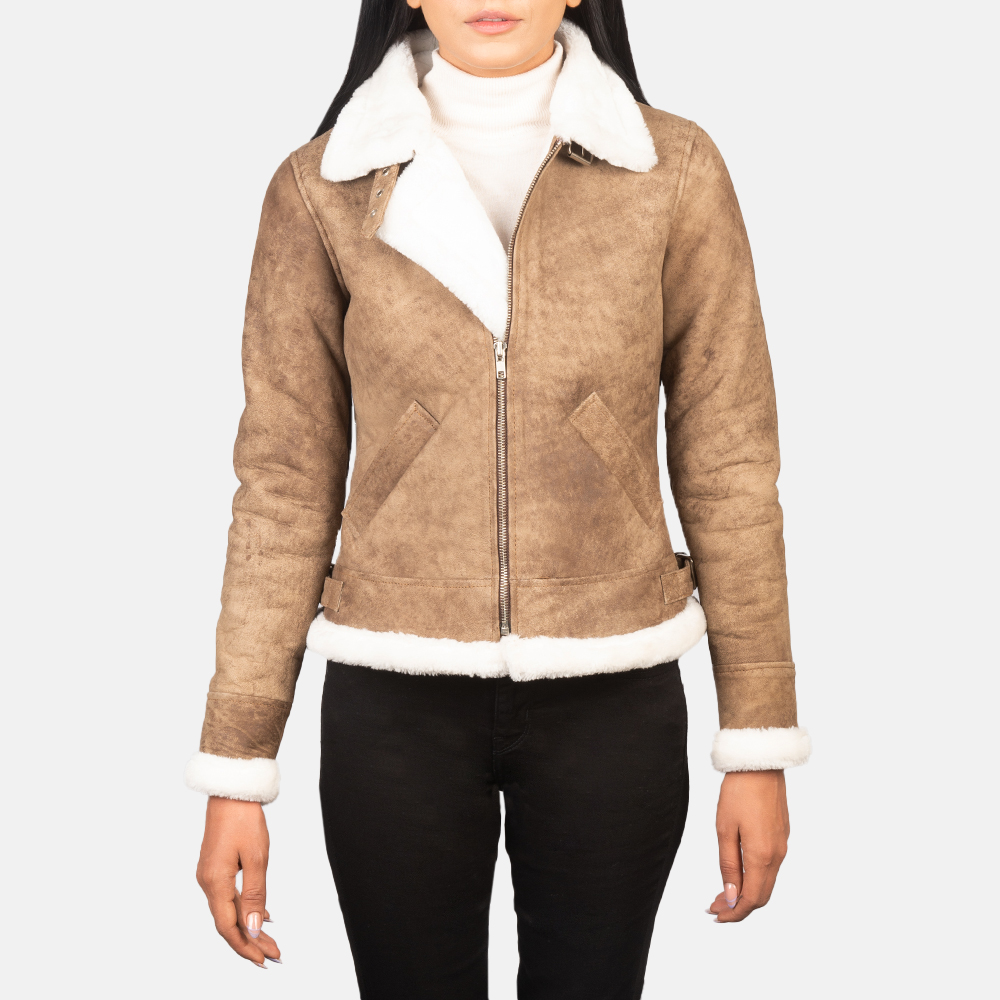 Picture of Sherilyn B-3 Brown Leather Bomber Jacket