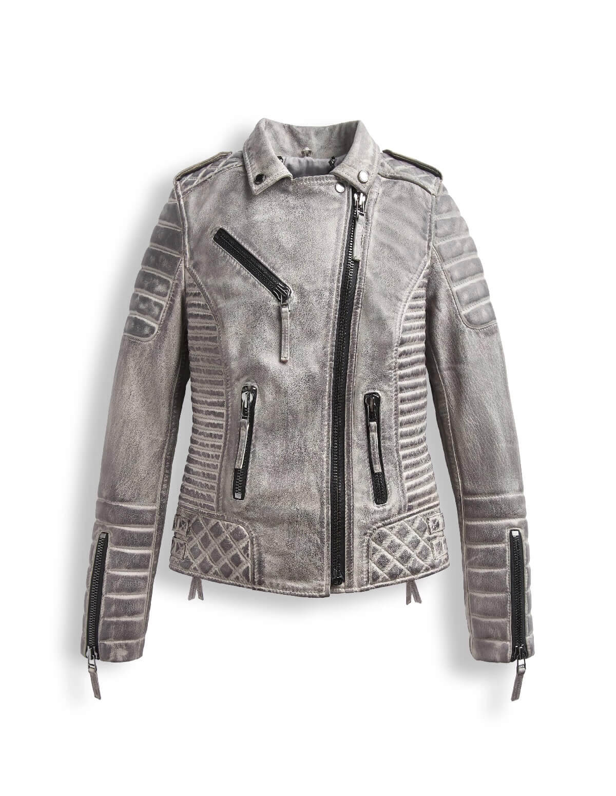 Picture of Women Bomber Style Smoke Grey Leather Jacket