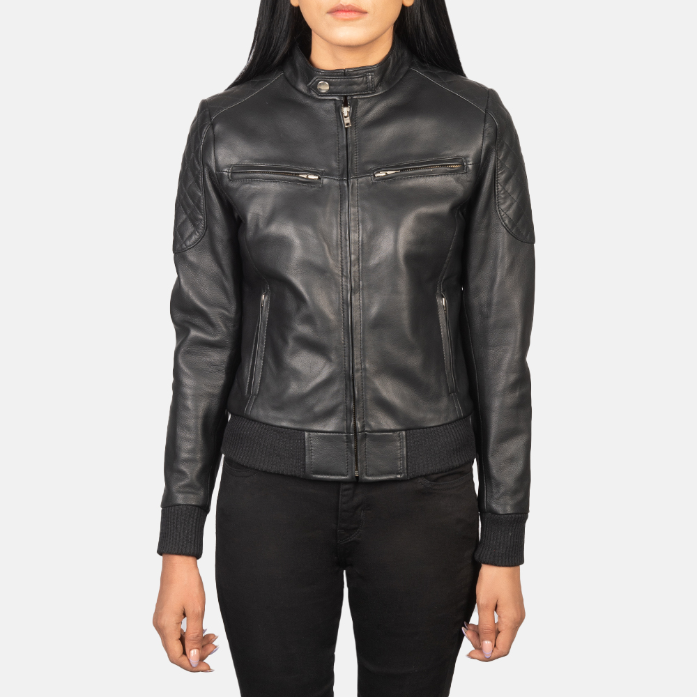Picture of Zenna Black Leather Bomber Jacket